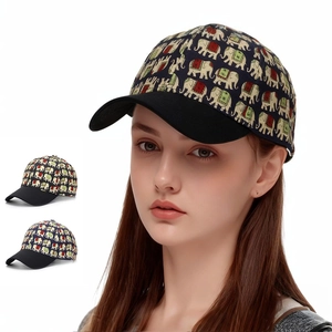 Elephant Print Ethnic Style Polyester Baseball Cap For Men Women Adjustable Metal Buckle Sun Protection Curved Brim