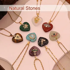 Natural Stone Heart Pendant Necklace Stainless Steel Gold Plated Evil Eye Star Charm Aesthetic Jewelry For Women