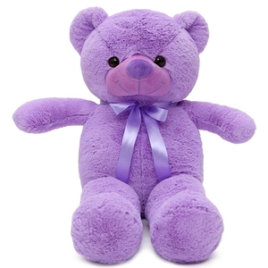 Large purple teddy bear plush toy shell with a decorative silk bow tie for gift