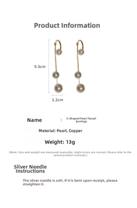 Détails des longues boucles d'oreilles à pompons en C avec perles et tiges en argent