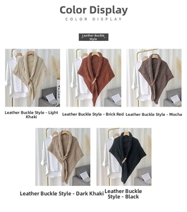 Knitted shawl wrap featuring a stylish leather buckle closure in five various colors