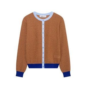 Damen Strickjacke Farbblock Rundhals Langarm Kontrastbesatz Geknöpft Locker Lässig Polyester Strickoberteil