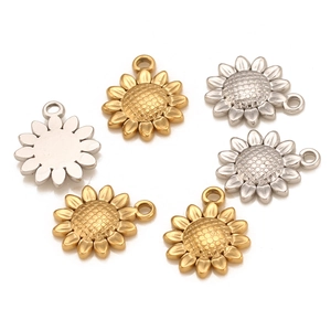 Gold and silver stainless steel sunflower pendants for DIY jewelry making crafts