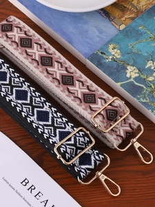 Wide adjustable canvas bag straps with vintage ethnic patterns and gold hardware
