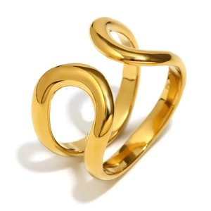 Minimalist double-layered figure-8 open ring in polished 18K gold-plated stainless steel