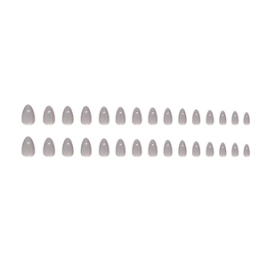 30 pieces of solid color almond shaped press-on nails in elegant light grey glossy finish