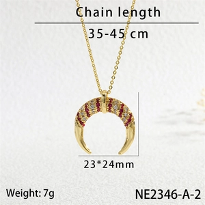 Detail specifications for horn moon pendant necklace with zircons and measurements