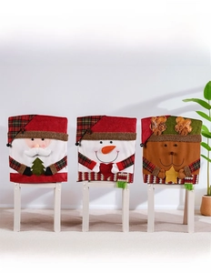 Detail showing Santa Claus, snowman and reindeer chair covers with 3D applique embroidery
