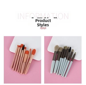 Macro shot of 8-piece portable makeup brush set in sunset orange and deep grey colors