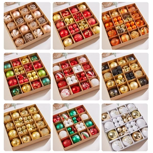 Christmas tree ornament set with assorted matte and glitter balls in nine-grid display