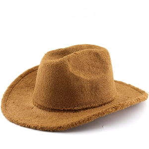Retro Western Cowboy Hat Sherpa Fleece Wide Brim Warm Fedora For Outdoor Party Autumn Winter