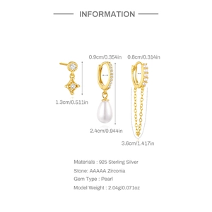 Detailed view of S925 sterling silver gold earring set with dimensions and S925 hallmark