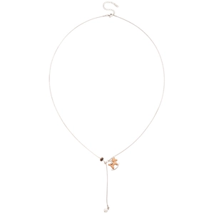 Tiger eye and wood horse pearl necklace with zircon accents in silver finish for women