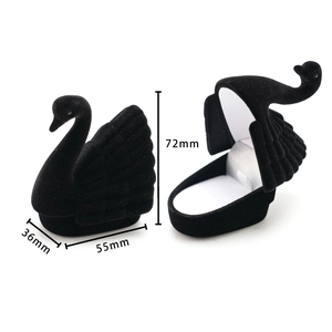 Detailed view of black swan velvet jewelry box with specific 72x55x36mm dimensions