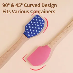 Silicone spatula set with star pattern and wooden handle for versatile baking and scraping