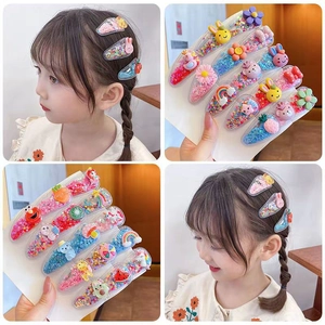 Cartoon Quicksand Hair Clips Glitter Sequin Resin Fruit Animal Hairpins For Girls Sweet Kawaii