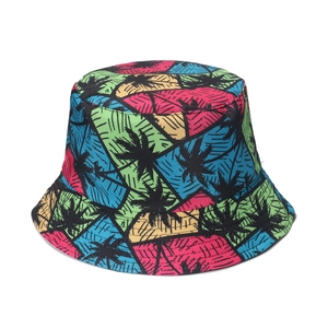 Outdoor sun hat with colorful tropical palm tree print for beach and summer travel