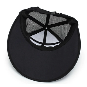 Detail of internal sweatband and breathable mesh design of the black cotton baseball cap