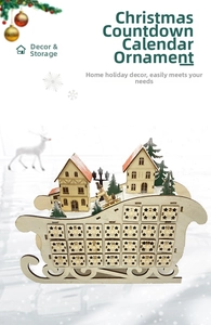 Macro detail of wooden advent calendar featuring numbered drawers and festive scene