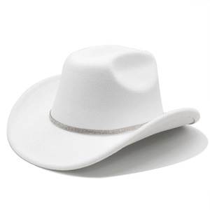 Classic white western wide brim cowboy hat with a sparkling silver rhinestone band decor