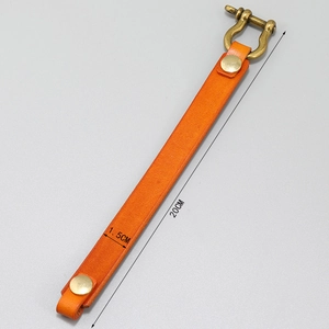 Orange leather bracelet with brass horseshoe buckle, dimensions 20cm x 1.5cm length