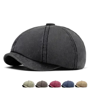 Vintage washed cotton newsboy cap with classic eight-panel design in various colors
