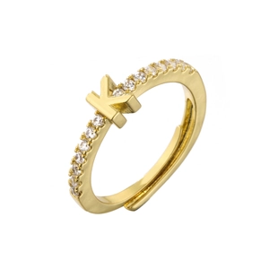 Adjustable 18K gold plated ring featuring micro-paved zircon and a bold letter K design