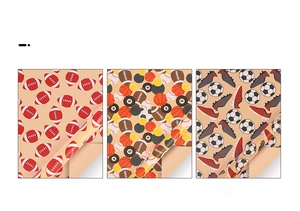 Detail of vintage kraft wrapping paper featuring soccer, rugby and mixed sports patterns