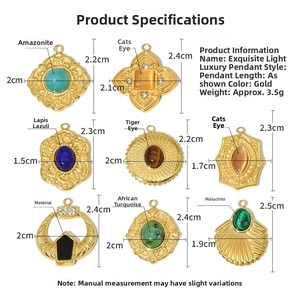 Detailed collection of vintage bohemian natural stone charms with gold plating finish