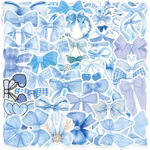 Waterproof PVC Blue Bow Decorative Decals Cartoon Watercolor Style For Phone Laptop Water Bottle DIY Scrapbooking