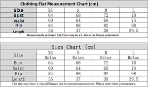 Detailed size chart for the summer two-piece set including bust, waist, hip measurements