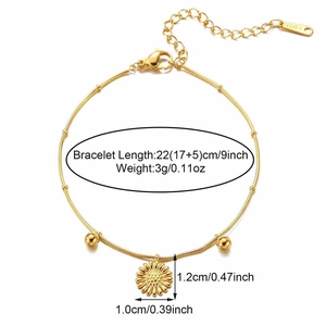 Gold stainless steel sunflower bracelet with adjustable chain and 22cm total length