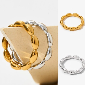 Minimalist Stainless Steel Ring High Polish Wave Bead Design Geometric Band For Women Chic Jewelry