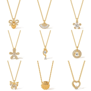 Copper 18K Gold Plated Zirconia Fan Shell Heart Pendant Necklace For Women Elegant Adjustable Fashion Jewelry Gift