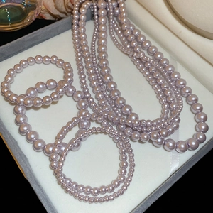 Lavender Faux Artificial Pearl Beaded Necklace Elegant Simple Clavicle Chain Fashion Jewelry For Women Adjustable