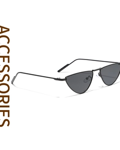 Detail of minimalist cat eye sunglasses showing size parameters 9168 and CE certification