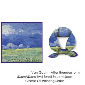 Van Gogh Wheatfield After Thunderstorm print twill silk scarf, 53cm square artistic headwrap