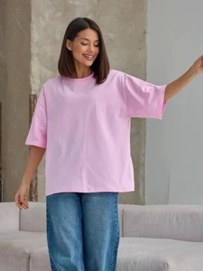 T-shirt rosa in puro cotone vestibilità oversize con spalle cadenti in stile minimalista