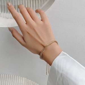 Adjustable gold titanium steel braided wheat chain bracelet for women on wrist