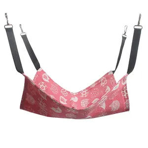 Breathable pink cat hammock for cages with cartoon prints and metal hanging hooks