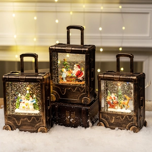 Christmas Snow Globe Lantern Vintage Luggage Shape Musical Glitter Water Lamp LED Night Light Holiday Home Decoration
