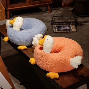 Cute white goose donut seat cushions in blue and orange soft plush fabric for home