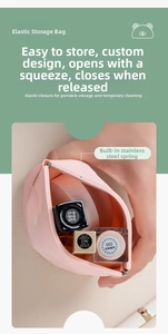Pink silicone squeeze pouch with steel spring closure for lipsticks and small items