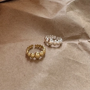 Minimalist 925 sterling silver open rings with irregular molten metal beads in gold and silver