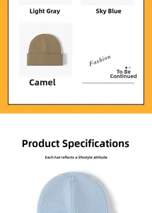 Vertical rib knit beanie texture shown in light grey, sky blue and camel brown
