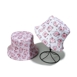 Cute Cartoon Pig Pattern Bucket Hat Polyester Sun Protection Summer Outdoor Beach Vacation Travel Casual Kawaii Style