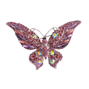 Sparkling crystal butterfly brooch pin with purple rhinestones for women accessories