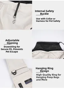 Dettaglio della borsa per animali con fibbia di sicurezza e apertura con coulisse