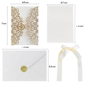 Detailed four-piece wedding invitation set with laser-cut glitter cover and gold seal