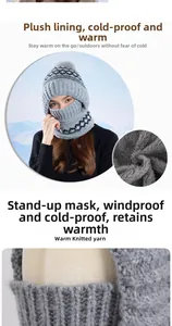 Detailed view of the thick fleece lining and geometric knitted pattern of the winter hood
